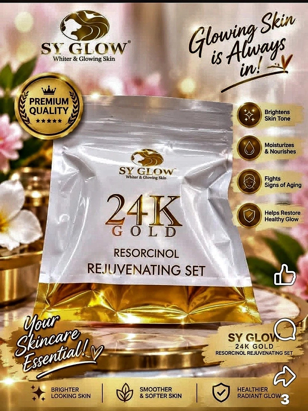 SY GLOW 24K Gold Resorcinol Rejuvenating Set Skincare Set NWT